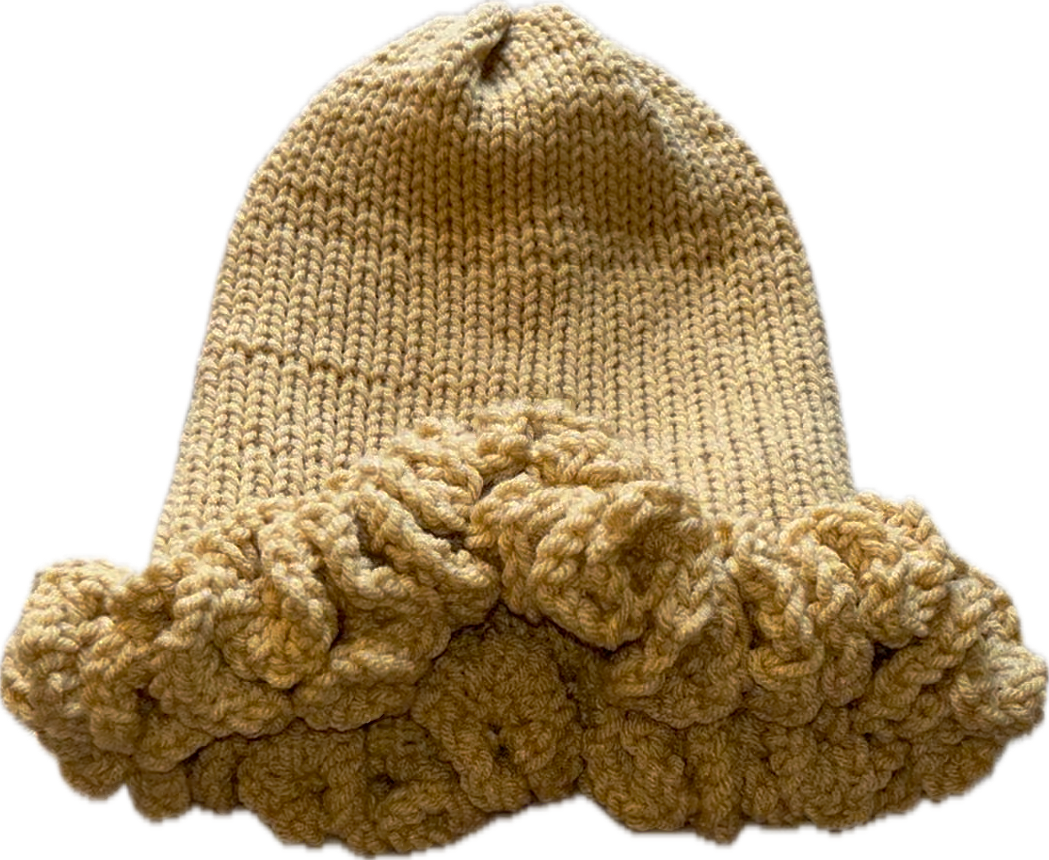 custom ALL tan ruffle beanie