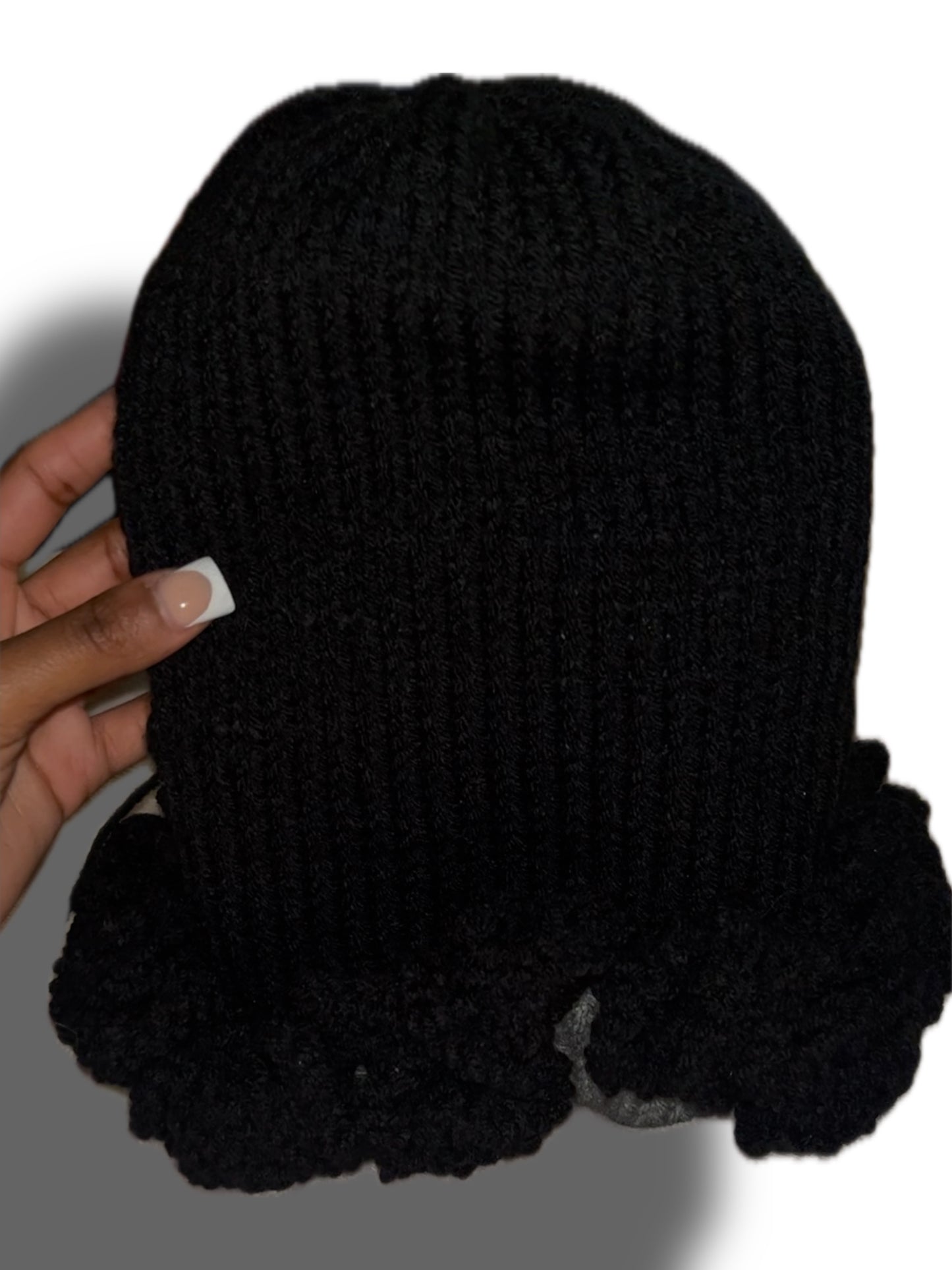 custom black and grey ruffle reversible beanie