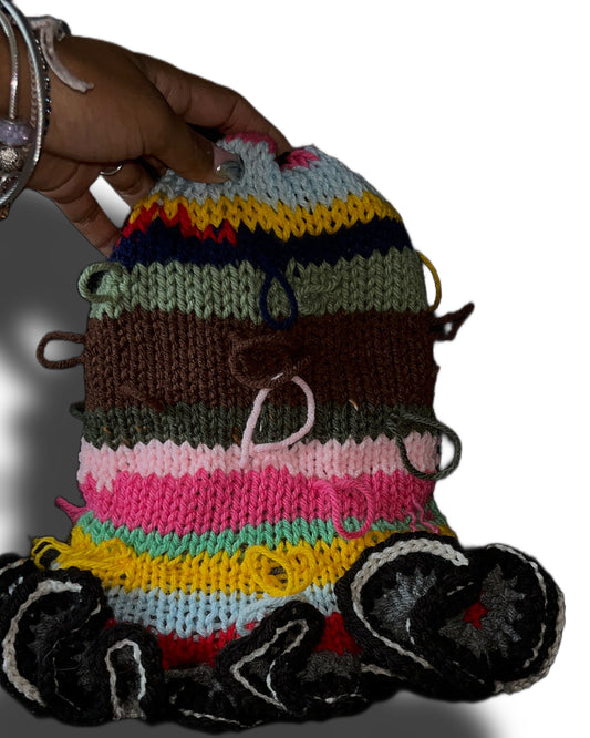 Out of the loop distressed ruffle beanie (multicolor)